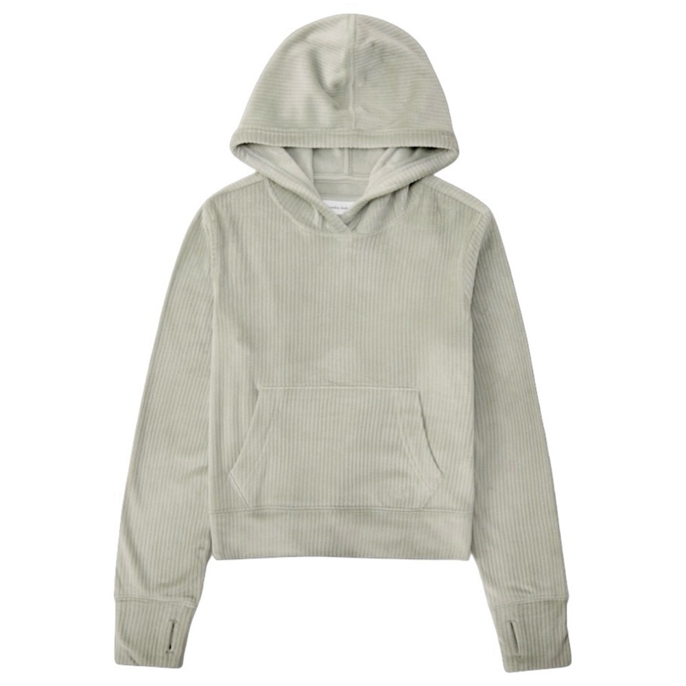 ABERCROMBIE KIDS • Sage Green Cozy Ribbed Popover Hoodie Sweater Sweatshirt